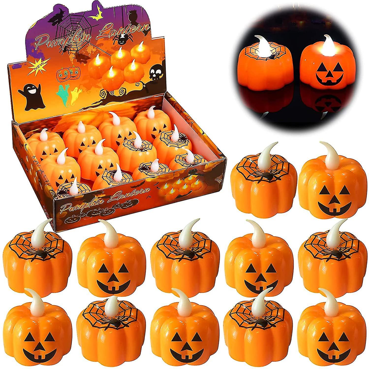 Miman Battery Operated Tealights Pumpkin Candles， 12pcs Pumpkin Halloween Candle， Pumpkin Light ，led Tealights For Halloween Decorations Warm White-fl