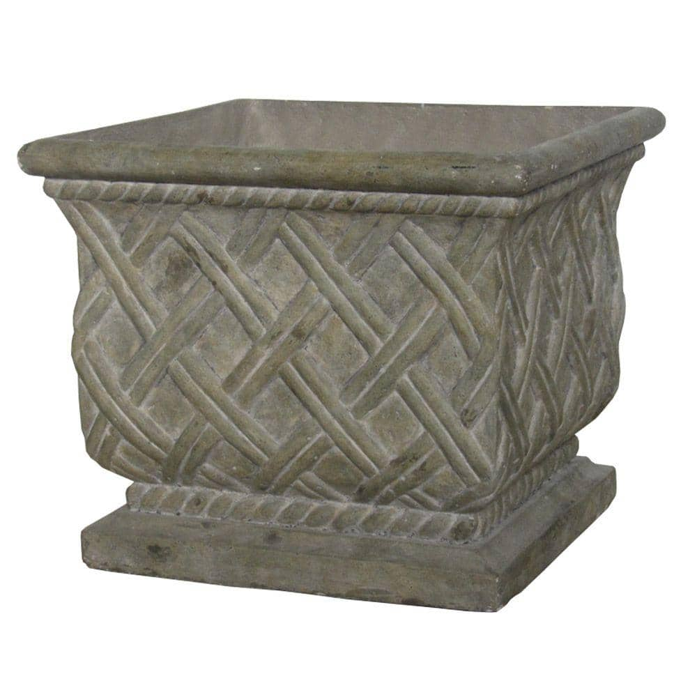 MPG 17.75 in. Square Old Stone Cast Stone Lattice Planter PS5930OS