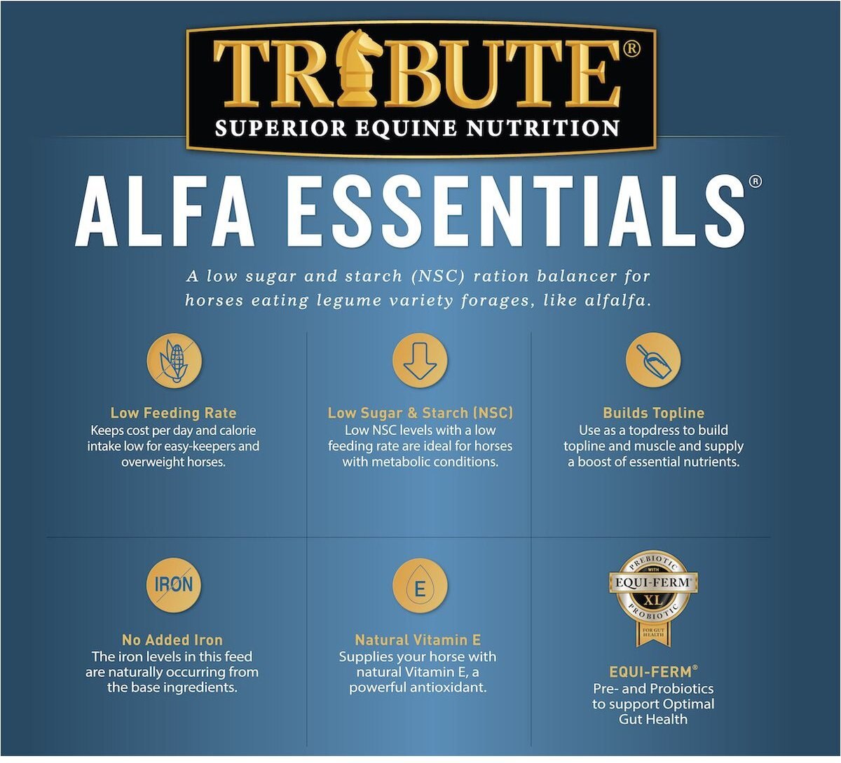 Tribute Equine Nutrition Alfa Essentials Pellets Horse Feed， 50-lb bag