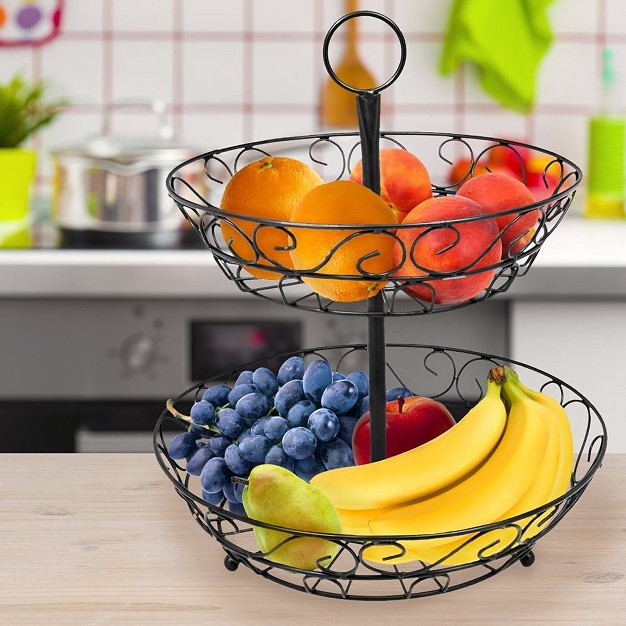 Sorbus 2 tier Metal Countertop Fruit Basket amp Bowl Stand Stylish Storage For Kitchen amp Dining Black