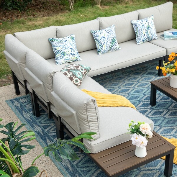 Outdoor 6Piece Patio Sectional sofa set，Ecoating Steel frame Conversation Sets with Grey Cushion