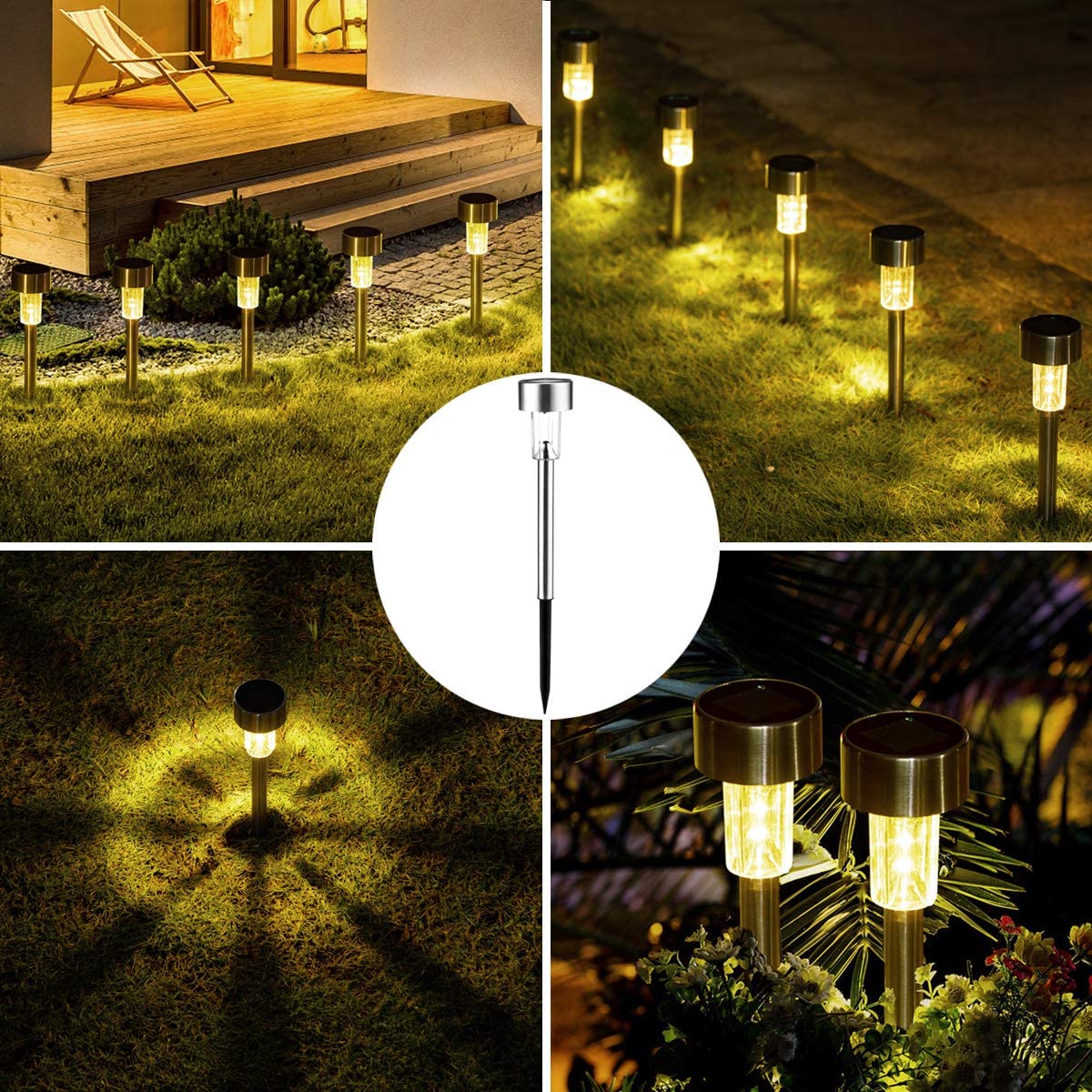 Rirool Solar Lights Outdoor, Stainless Steel Waterproof Outdoor Lights 12Pack, LED Landscape Lighting Outdoor Solar Garden Lights