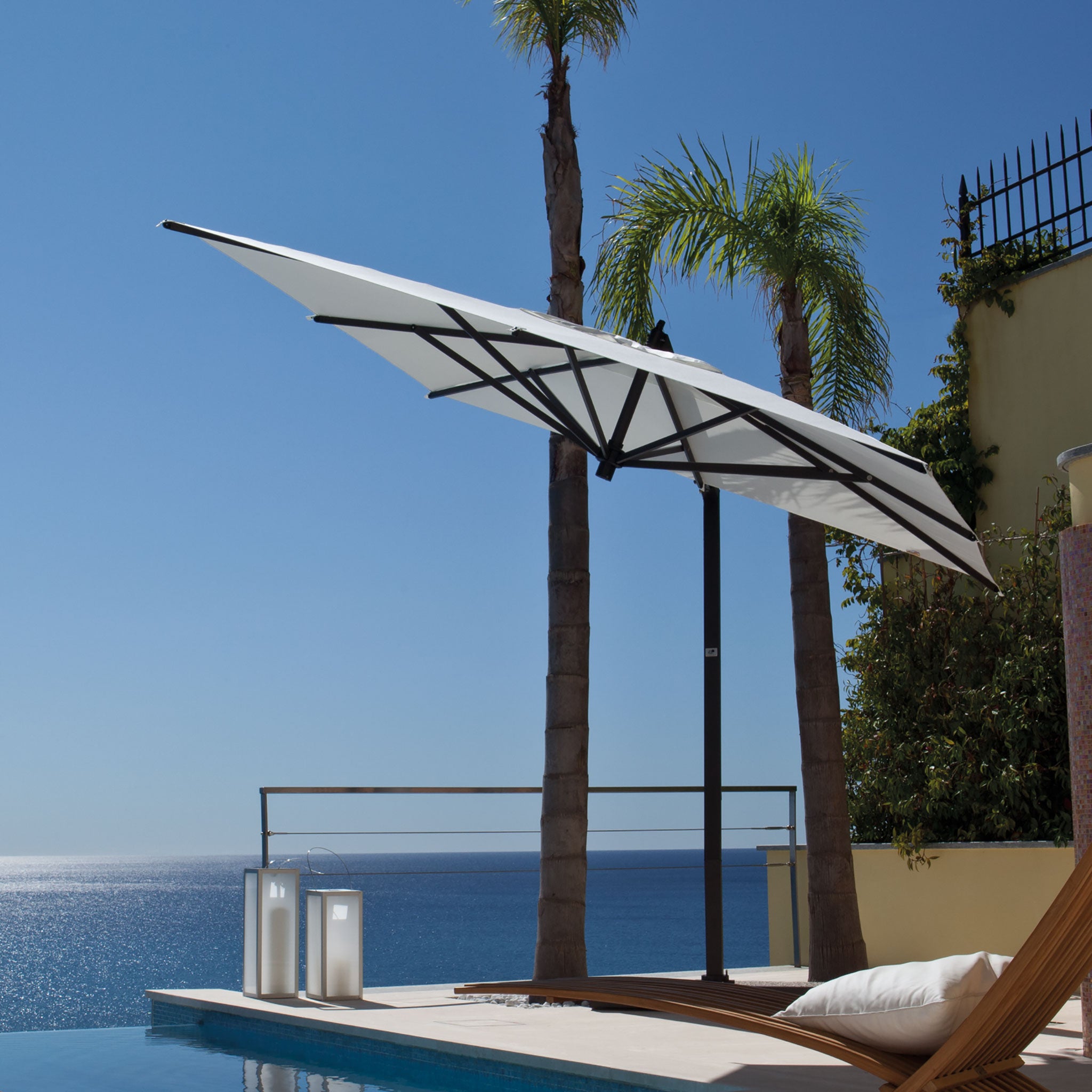 FIM Umbrellas C09 9.5' Square Cantilever Umbrella with Brown Frame