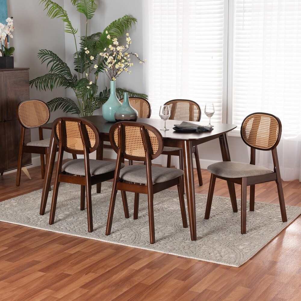 Darrion Mid Century Modern Fabric and Finished Wood Dining Set