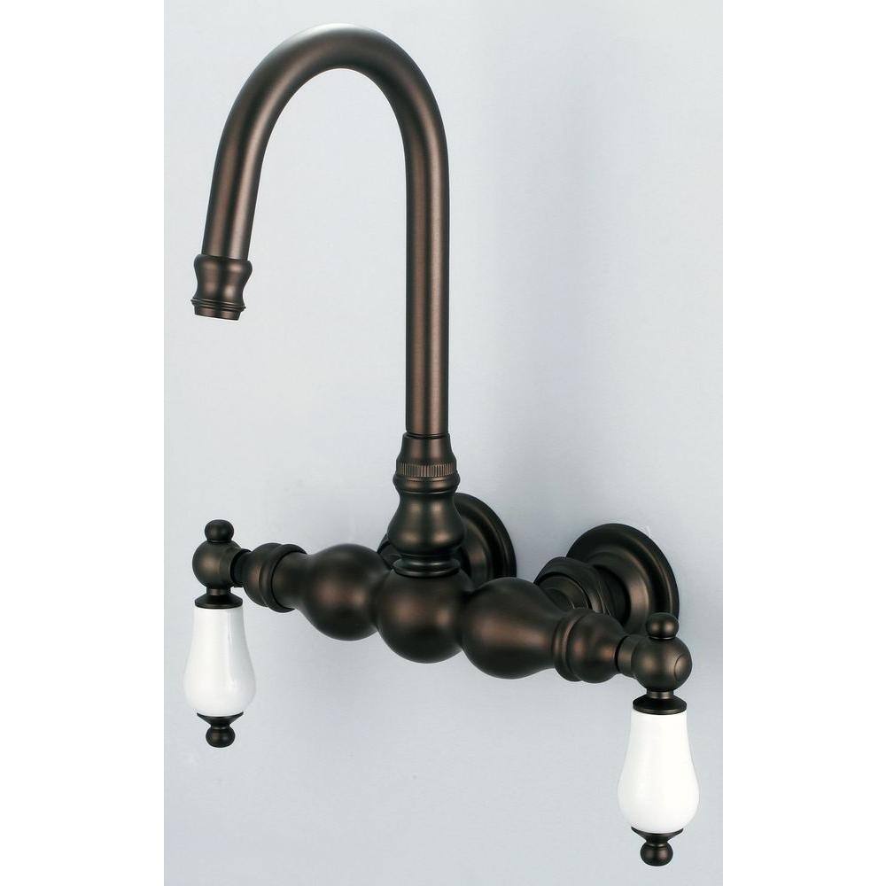 Water Creation 2-Handle Wall Mount Gooseneck Claw Foot Tub Faucet with Porcelain Lever Handles in Oil Rubbed Bronze F6-0014-03-PL