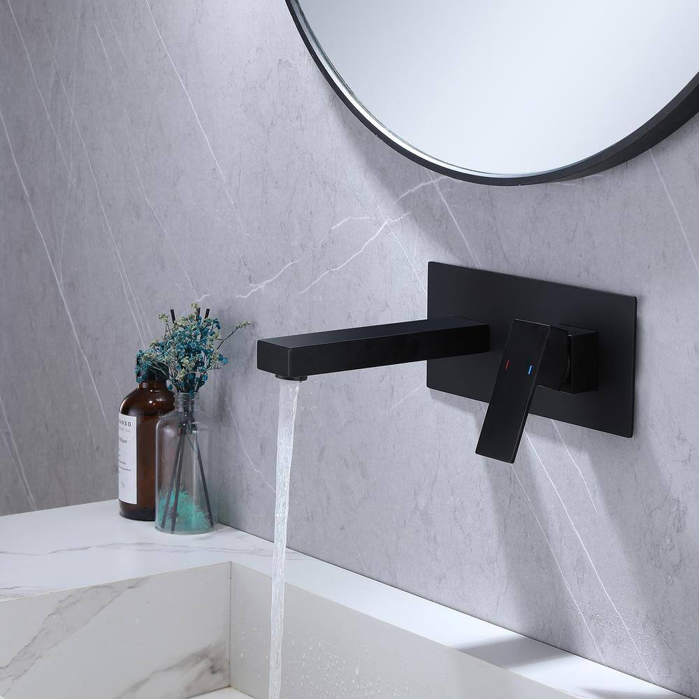 BWE Single-Handle Wall Mount Bathroom Faucet With Deck Plate in Matte Black A-93012-B