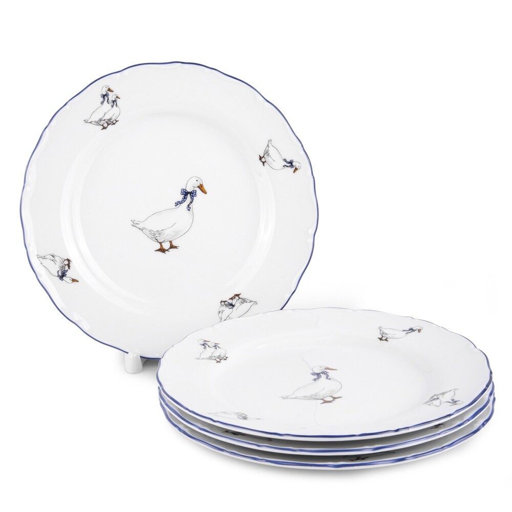 Goose Family White Porcelain Dessert Plate Set of 4   7.5\