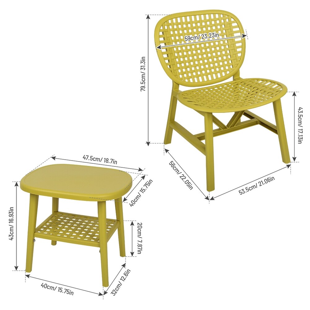 3 Pieces Patio Table Chair Set With Open Shelf