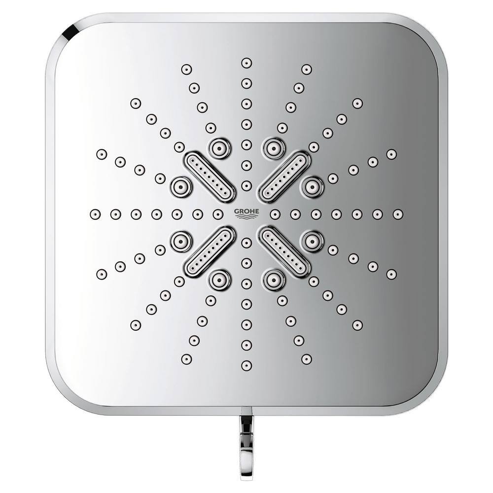 GROHE Rainshower SmartActive 3-Spray Patterns 1.75 GPM 6.5 in. Square Wall Mount Fixed Shower Head in StarLight Chrome 26797000