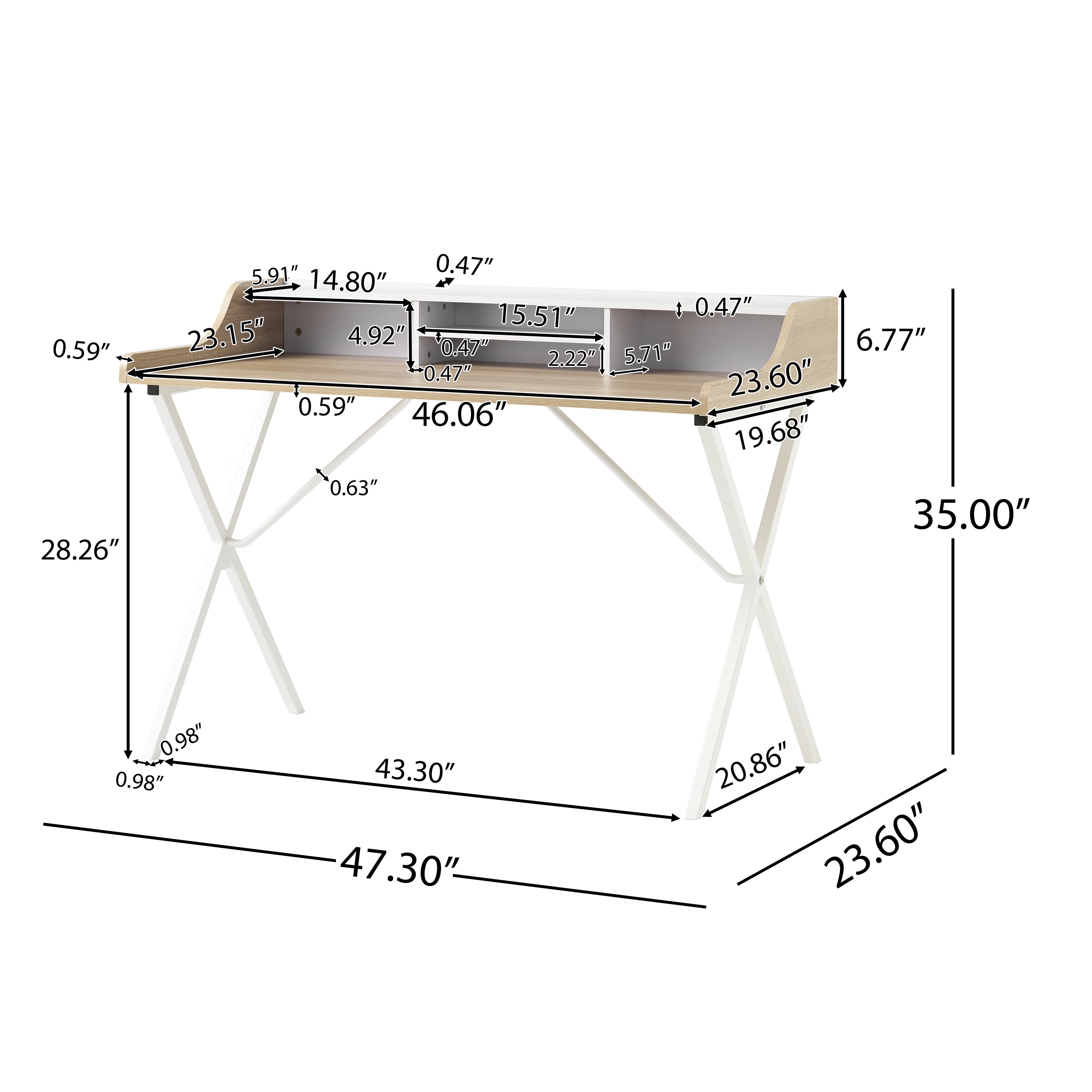 Alexandria Modern White and Oak Computer Desk with Storage Space