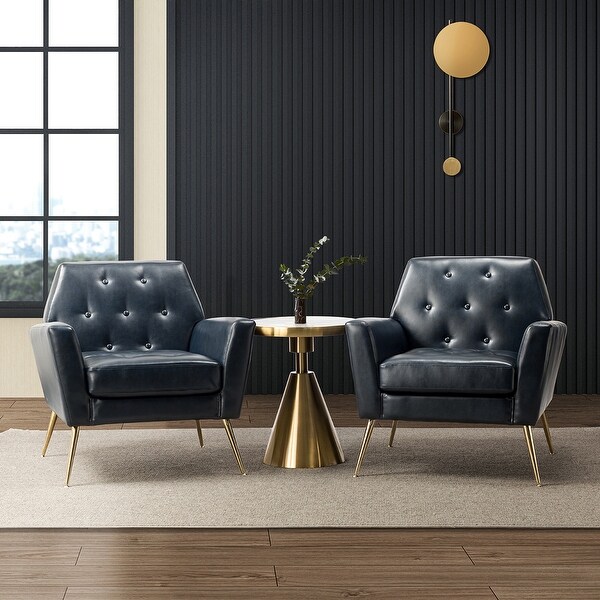 Lilia Classic Leather Button-Tufted Arm Chair with Gold Metal Legs Set of 2 by HULALA HOME