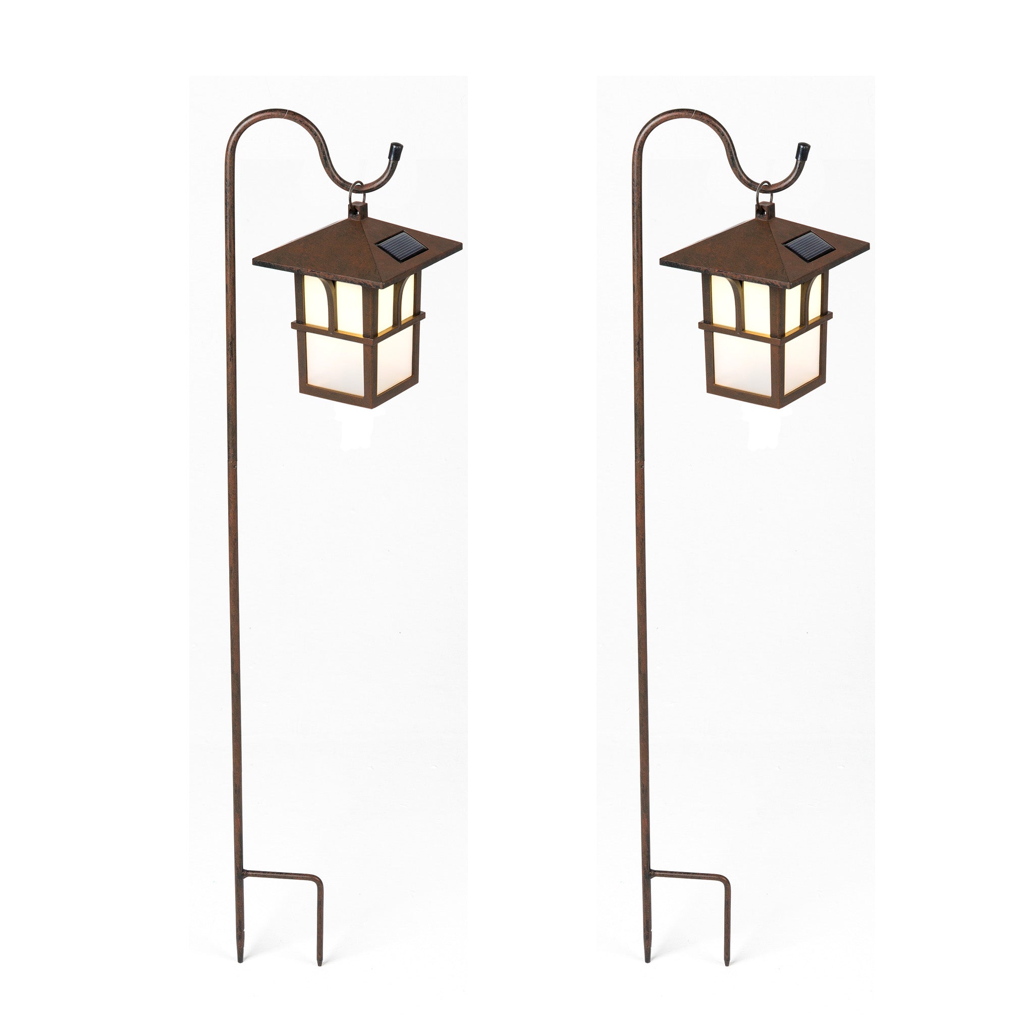 Set of 2 Pagoda Hanging Solar Lanterns with Shepherd?s Hooks