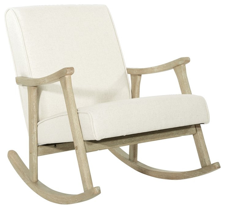 Gainsborough Rocker in Linen Cream Fabric with Brushed Finish Base   Farmhouse   Rocking Chairs   by Homesquare  Houzz