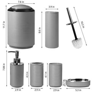 Dracelo 6-Piece Bathroom Accessory Set with Toiletbrush Holder Dispenser Trash Can Toothbrush Holder Soap Dish in Gray B099WLJD5N