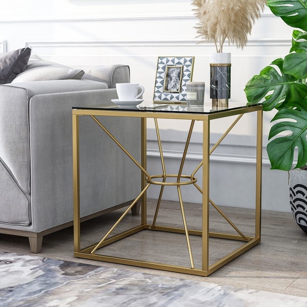 Furniture of America Taylan Gold Coated Steel and Glass Side Table