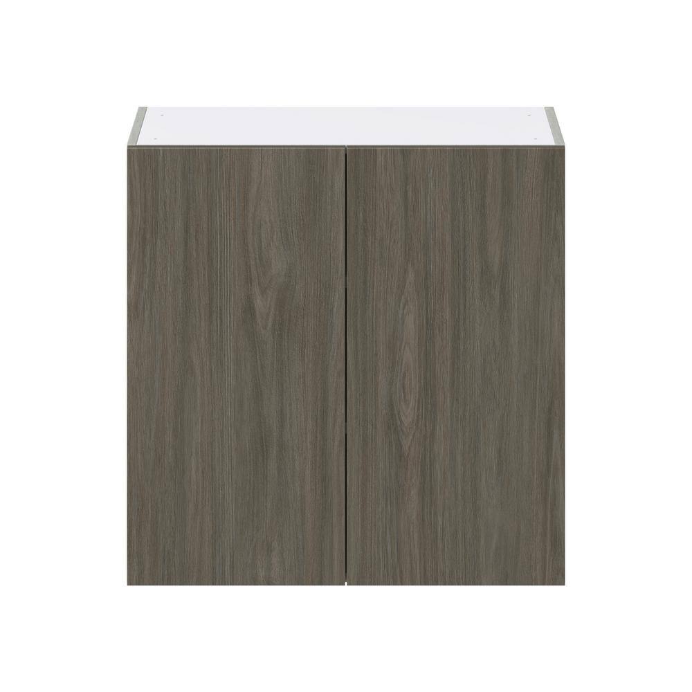 J COLLECTION Medora textured 30 in. W x 30 in. H x 14 in. D in Slab Walnut Assembled Wall Kitchen Cabinet with Full High Door DSW3030-MD