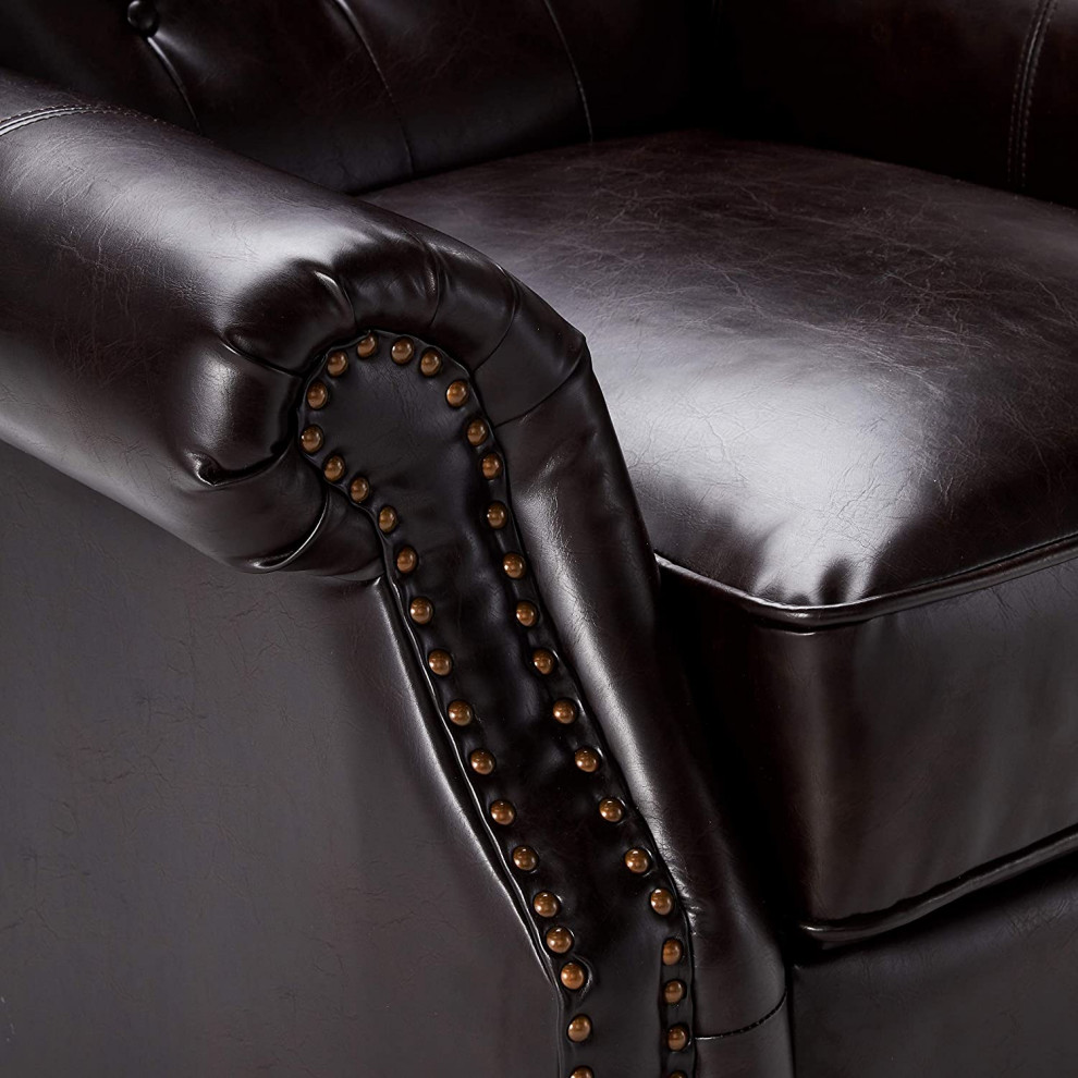 Classic Recliner Club Chair  Brown Leather Upholstery With Tufted Wingback   Modern   Theater Seating   by Decorn  Houzz