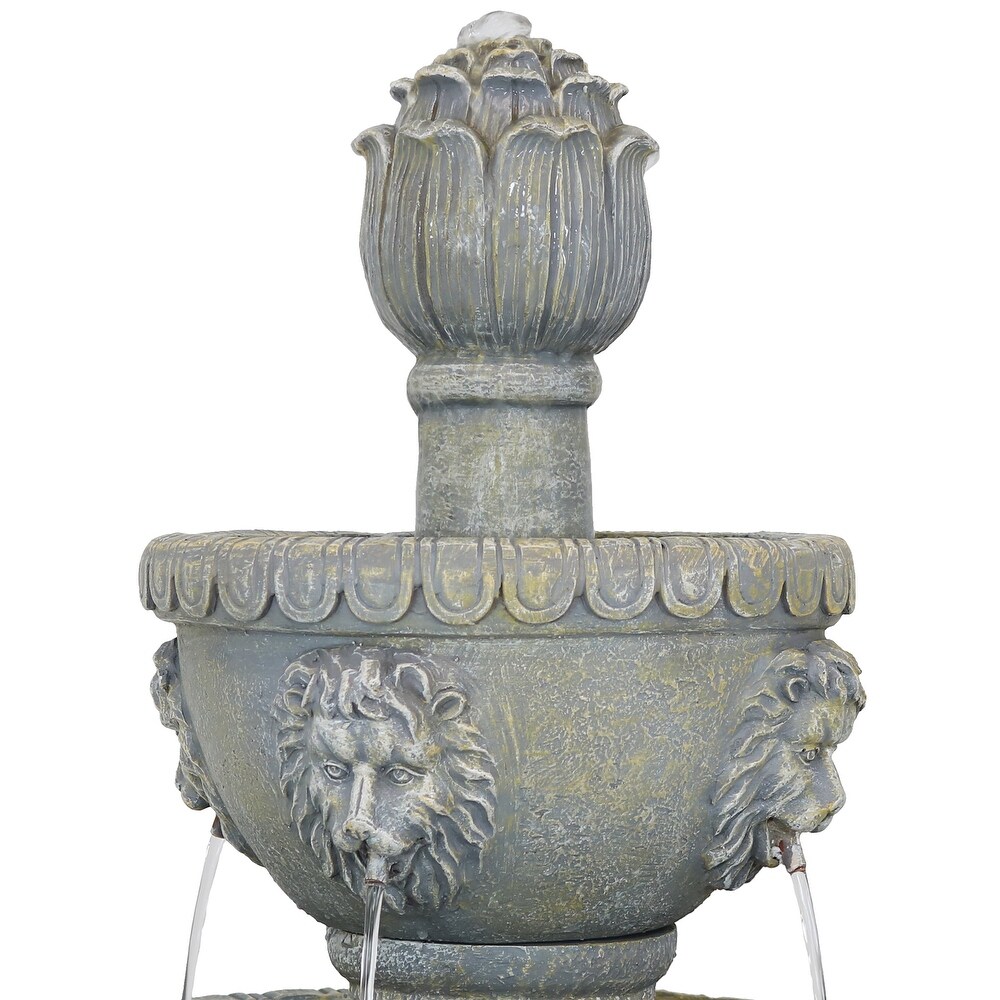 4 Tier Lion Head Outdoor Water Fountain Backyard Patio Feature   53\