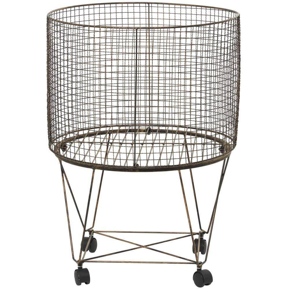 Litton Lane Bronze Deep Set Wire Basket Storage Cart with Wheels 50499