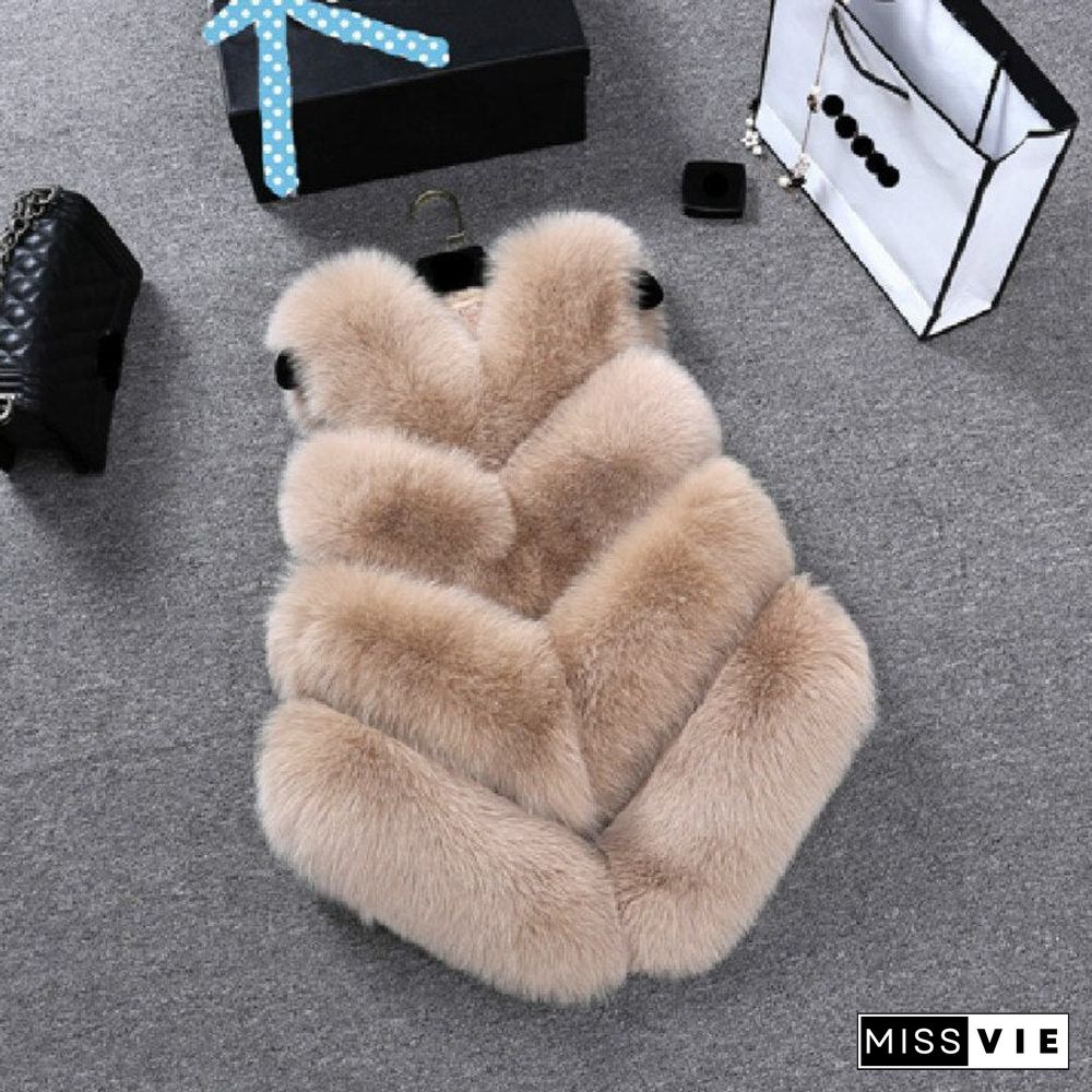 Women Faux Fox Fur Vest Winter Fake Fur Jacket Sleeveless Solid Color Short Artificial Fur Coat Oversized Warm Vest Female