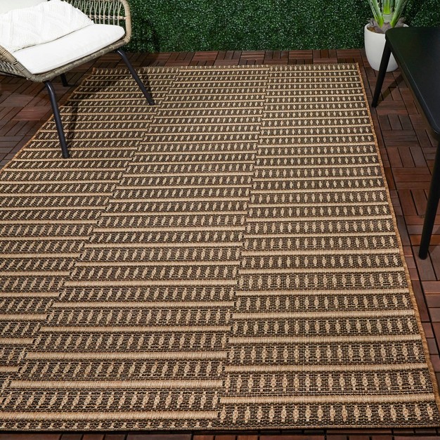 Shifted Geo Stripe Outdoor Rug Tan