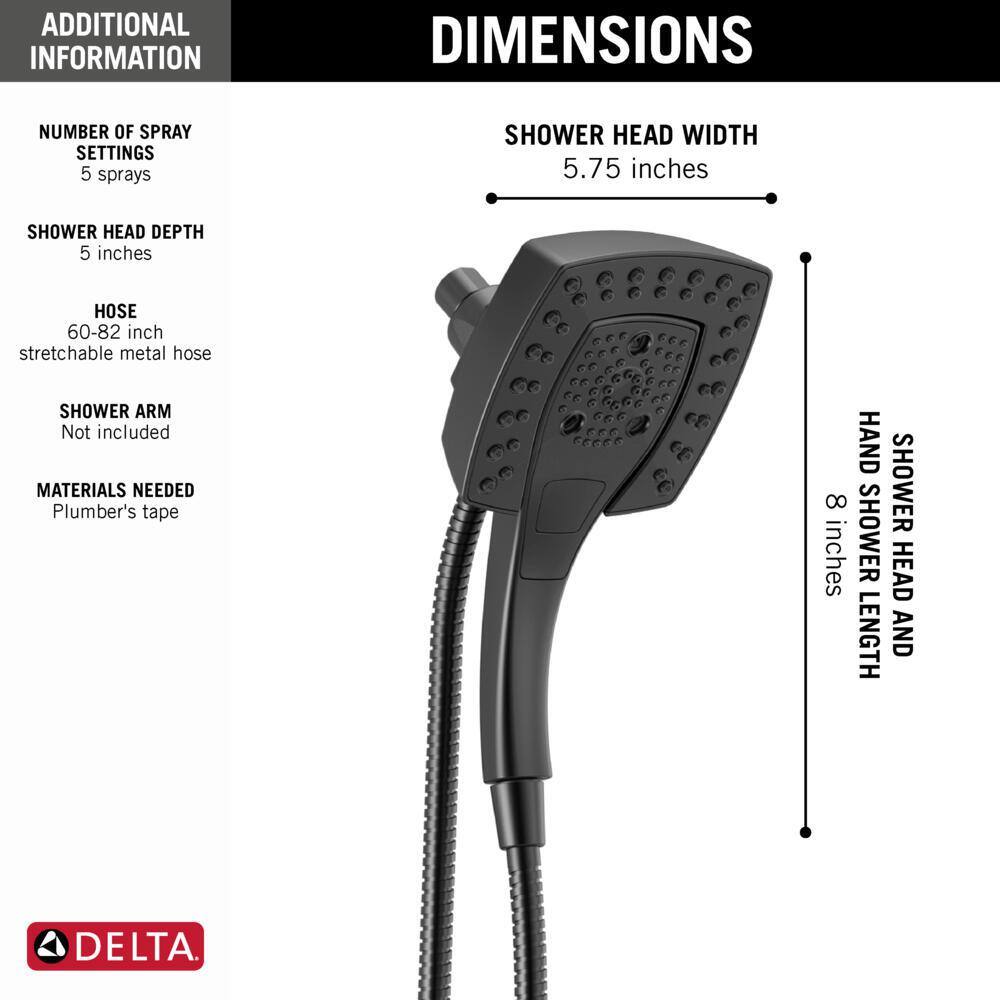 Delta In2ition 5-Spray Patterns 2.5 GPM 5.75 in. Wall Mount Dual Shower Heads in Matte Black 58474-BL25