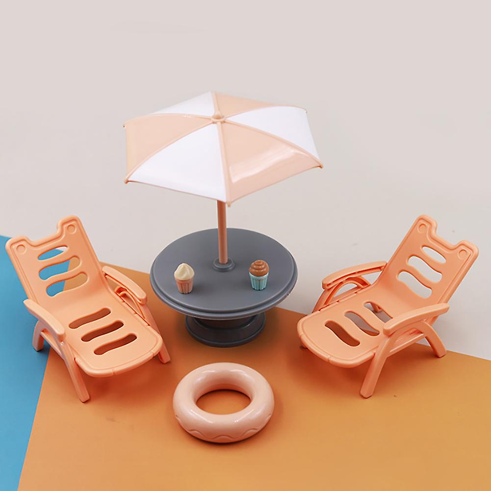 Miniature Beach Toy Miniature Beach Chair Swimming Circle Model Beach Sun Umbrella Swimming Pool Miniature Toy Accessories For Sand Table Toy House Aq