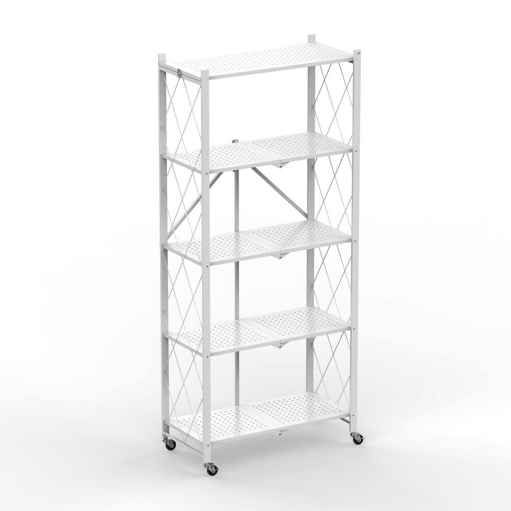 FUFUGAGA 64.3 in. H White Metal 10-Shelf Freestanding Standard Bookcase Foldable Metal Shelf Shelving Unit With Wheels KF210019-04-xin