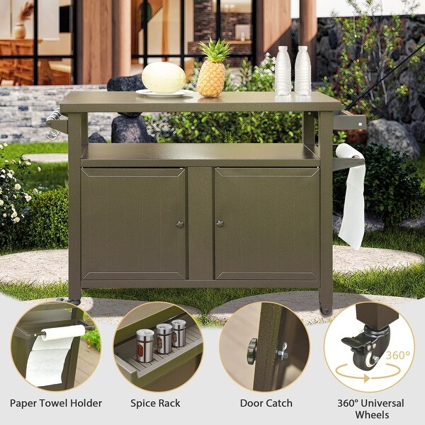 Metal Grill Carts Outdoor Storage Cabinet with Wheels