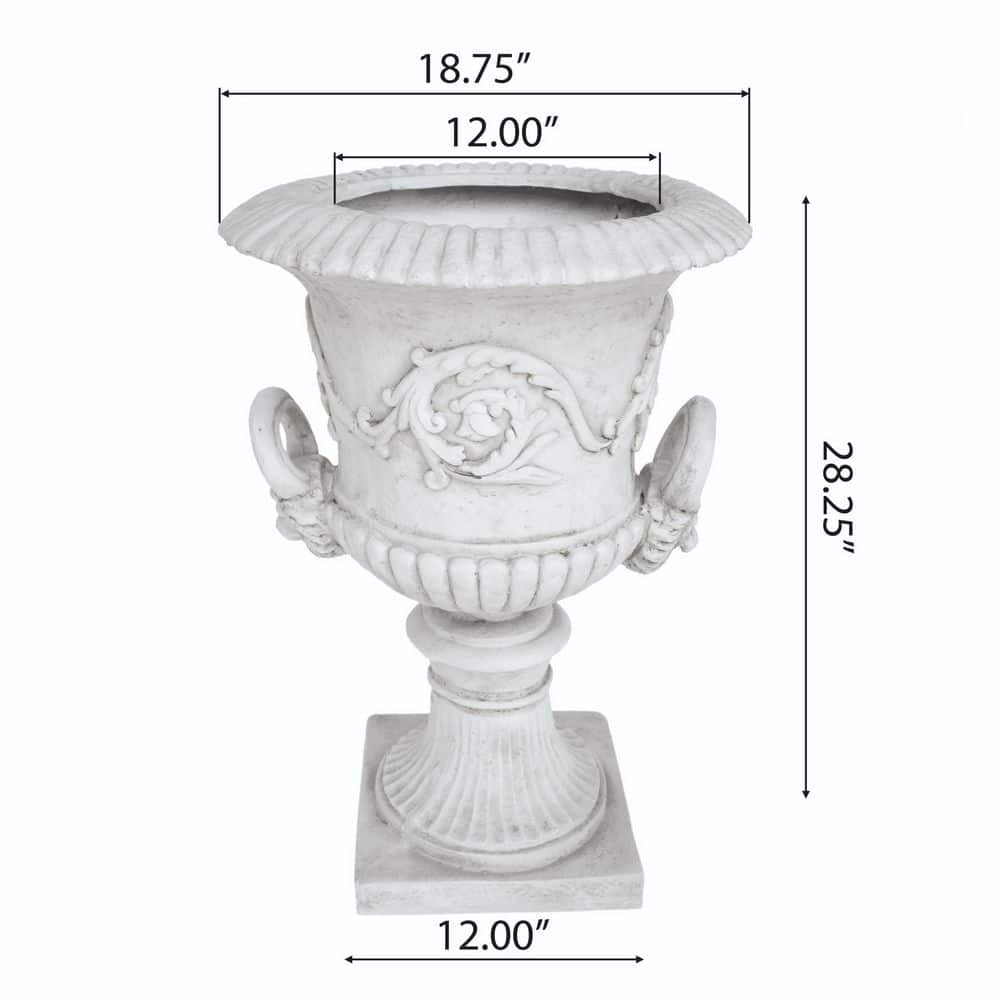 Noble House Adonis 18.75 in. Antique White Concrete Urn Planter 54446