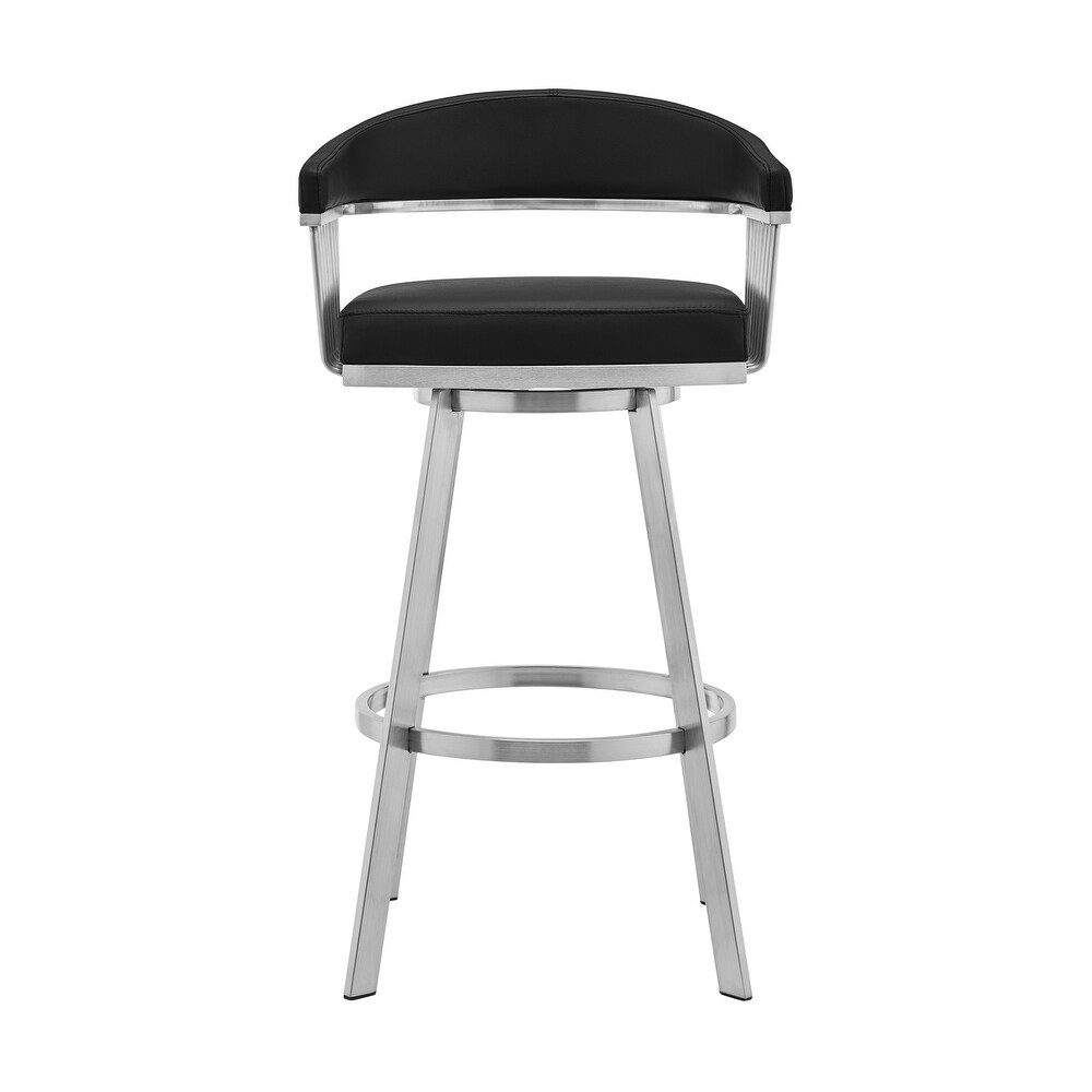 Chelsea Faux Leather Upholstered Swivel Bar/Counter Stool in Brushed Stainless Steel