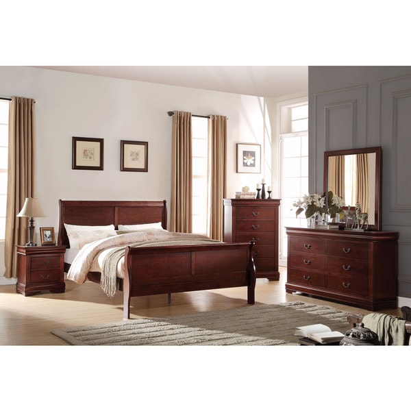 Acme Furniture Louis Philippe Cherry 4-Piece Sleigh Bedroom Set - - 14230119