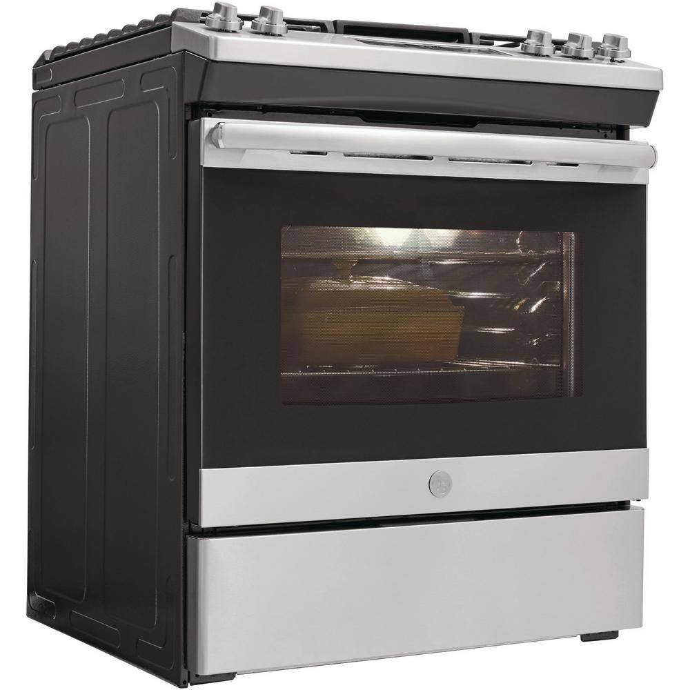 GE 30 in. 5.3 cu. ft. Slide-In Gas Range in Stainless Steel with Griddle JGSS66SELSS