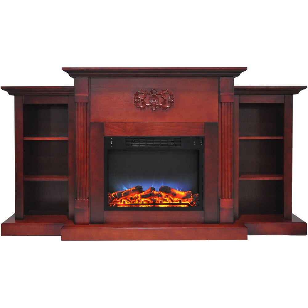 Hanover Classic 72 In. Electric Fireplace in Cherry with Bookshelves and a Multi Color LED Flame Display