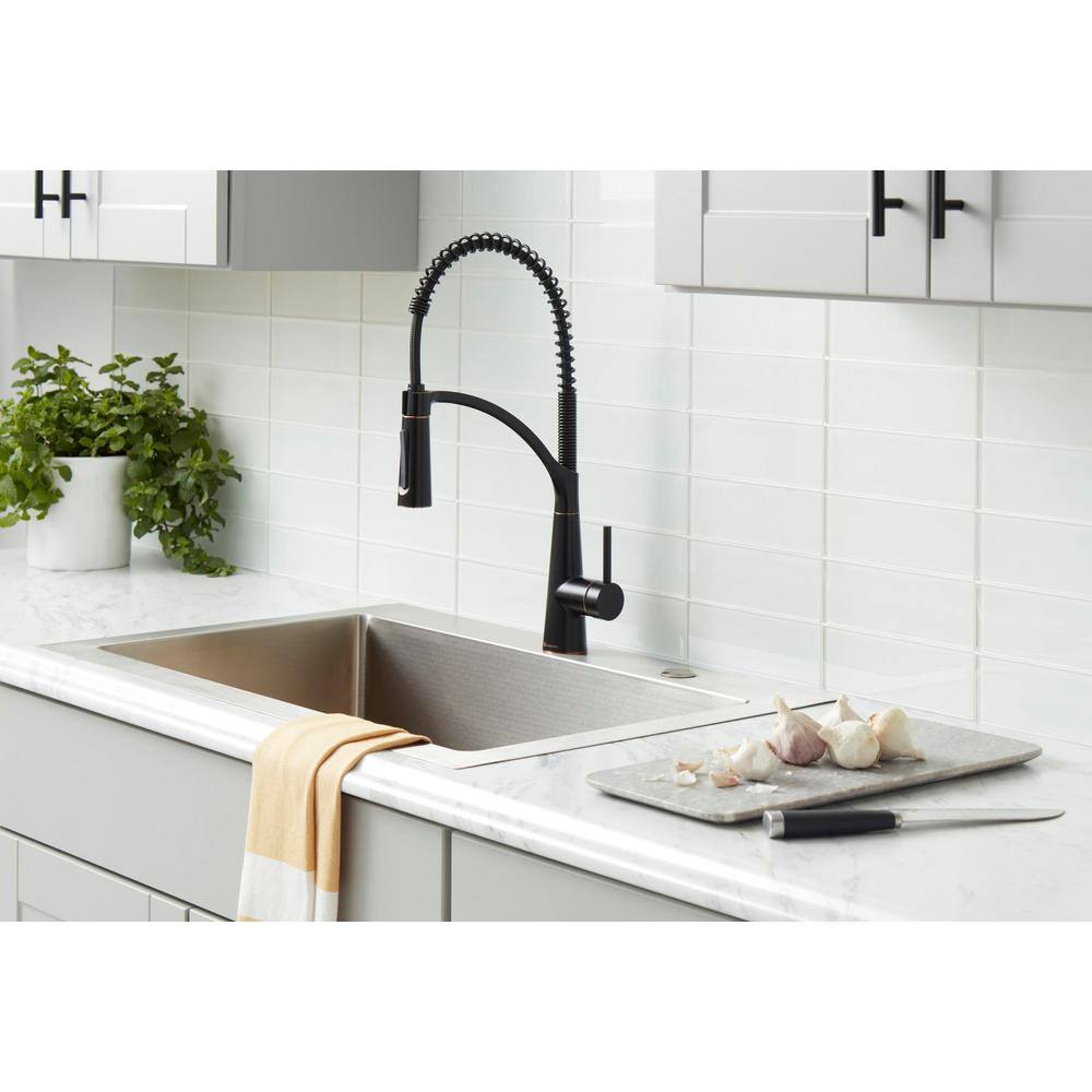 Glacier Bay Brenner Commercial Style Single-Handle Pull-Down Sprayer Kitchen Faucet in Oil Rubbed Bronze Finish FP4F0005ORB