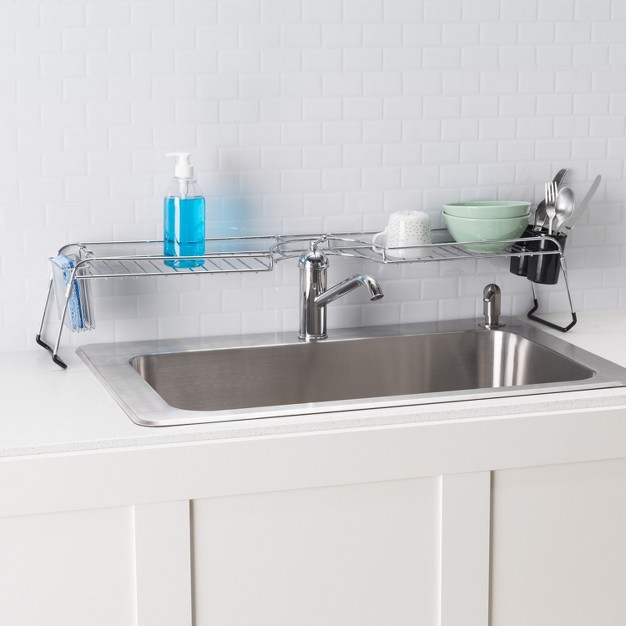 Home Basics Chrome Plated Steel Faucet Spacer Over The Sink Shelf With Cutlery Holder