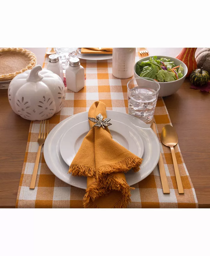 Design Imports Pumpkin Spice Heavyweight Check Fringed Table Runner 14 X 108