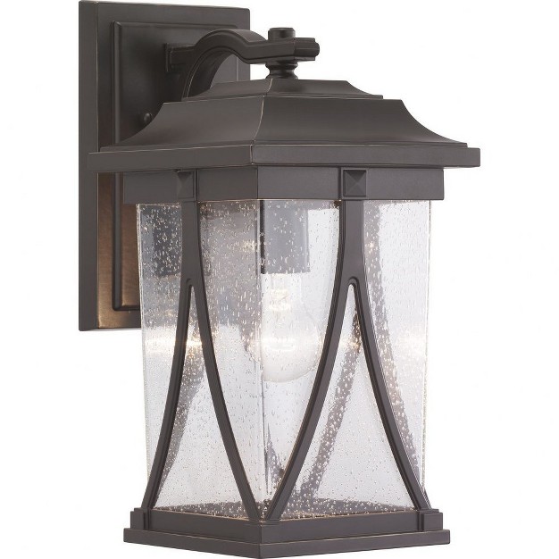 Progress Lighting Abbott 1 light Medium Wall Lantern In Antique Bronze With Clear Seeded Glass Shade