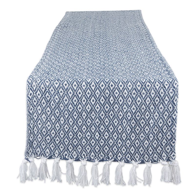 72 Blue and White Rectangular Diamond Weaved Table Runner