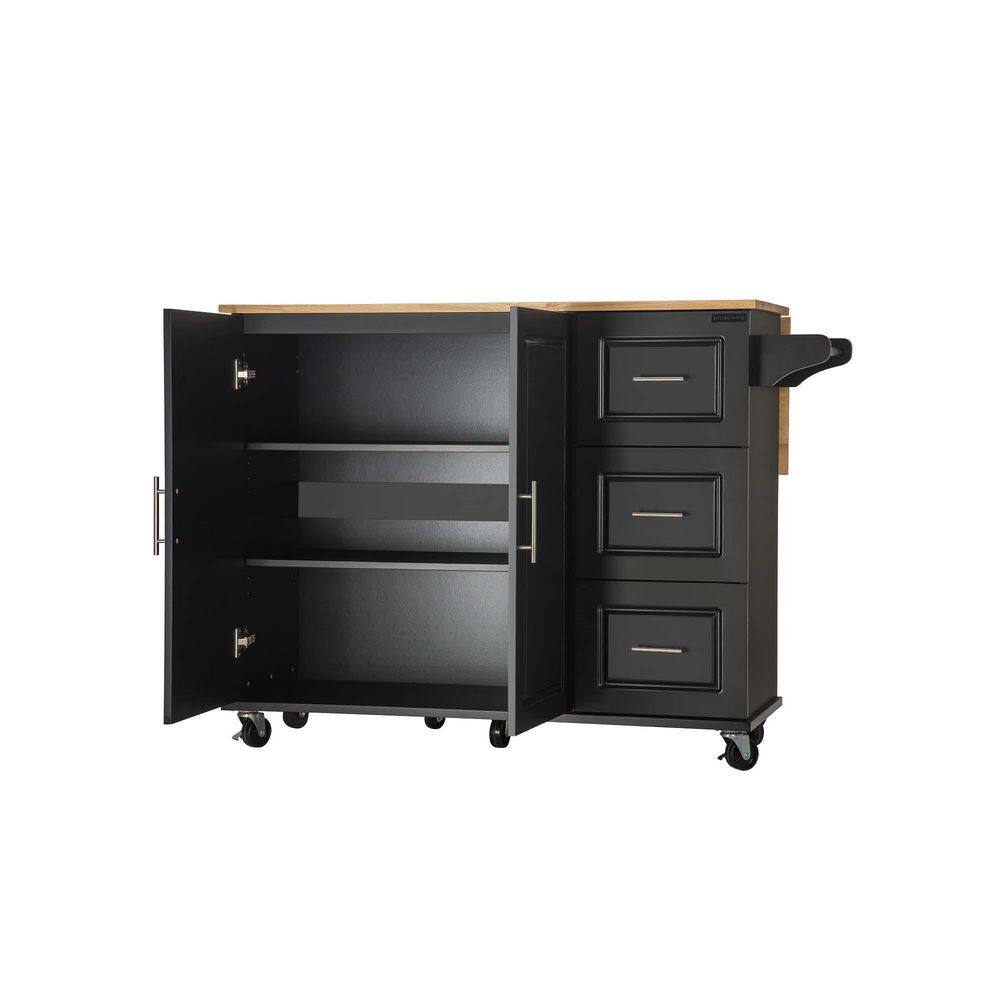 Whatseaso Large Kitchen Island With Cabinet 3-Shelves and 3-Drawers in Black SEP-110513279