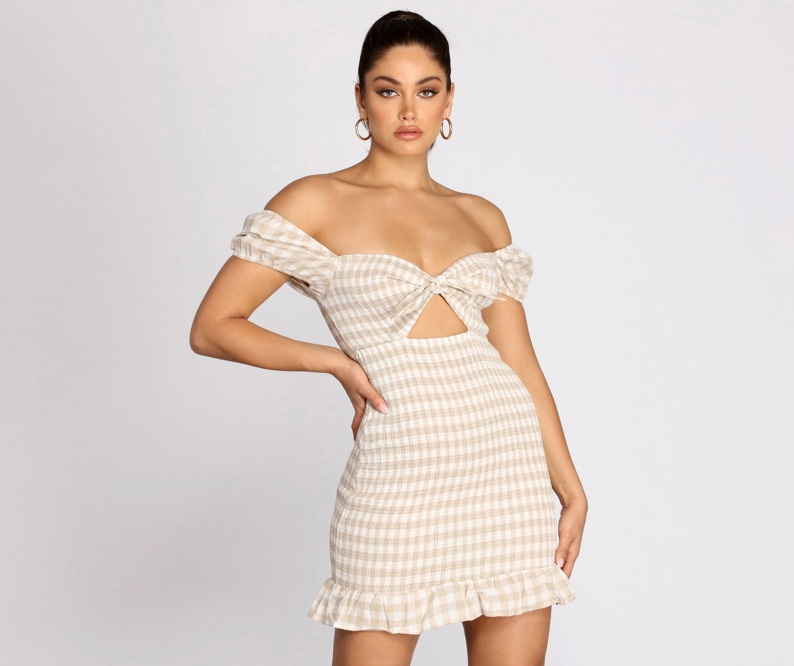 Smocked Sweetheart Gingham Mini Dress