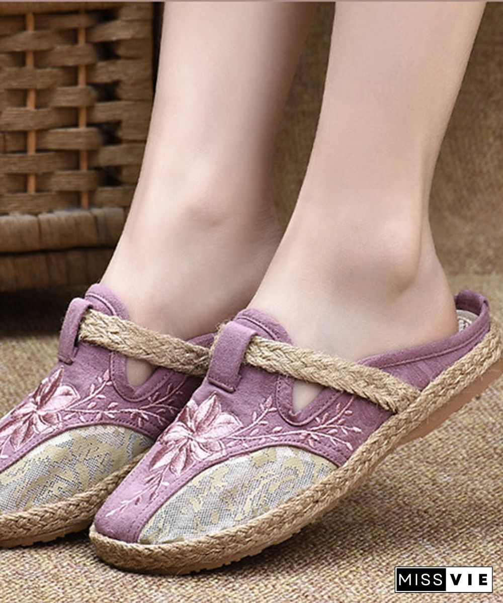 Stylish Light Purple Cotton Fabric Embroideried Splicing Slide Sandals