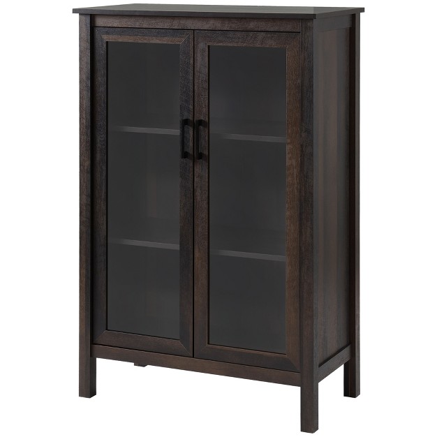 Homcom Sideboard Buffet Cabinet Kitchen Storage Cabinet Accent Cabinet With Double Glass Doors And Adjustable Shelves Brown