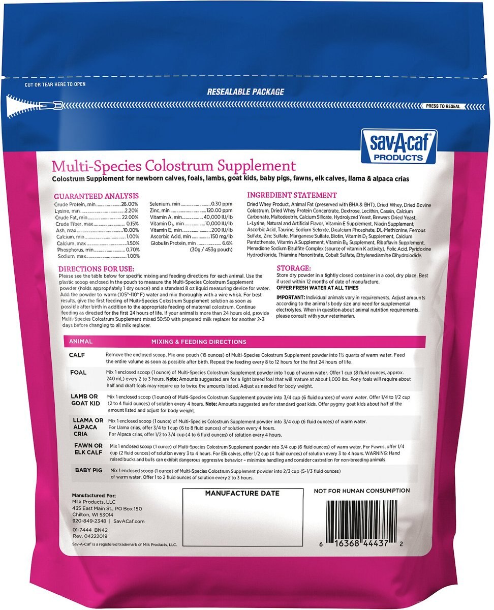 Sav-A-Caf Ultra Start Multi Species Colostrum Supplement