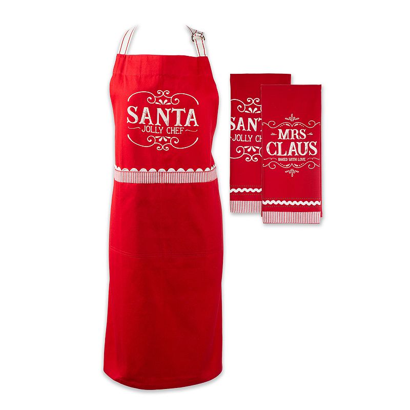 Set of 3 28 x 35 Red and White Santa Chef Clause Kitchen Set