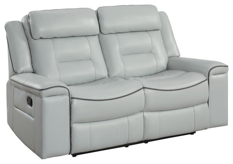 Lexicon Darwan Faux Leather Lay Flat Double Reclining Loveseat in Dark Gray   Contemporary   Loveseats   by Homesquare  Houzz