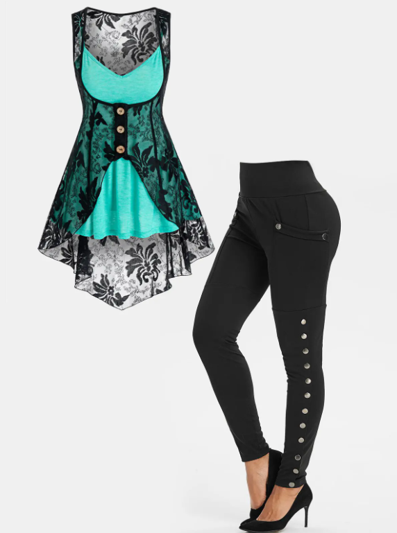 Flower Lace Vest Overlay Heather Cami Top Set And High Rise Leggings Outfit