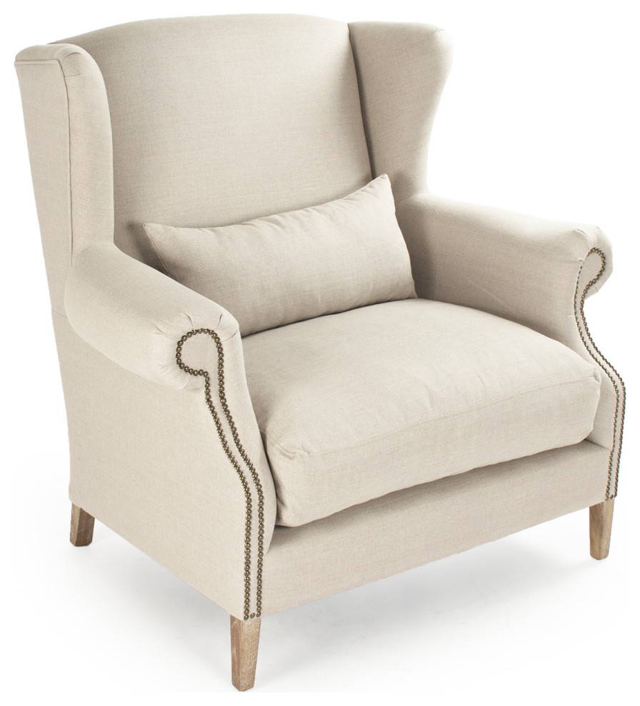 Half Wingback Chair  Natural Linen/Gray Oak Frame  45x42.5 quot  Transitional   Armchairs And Accent Chairs   by Zentique  Inc.  Houzz