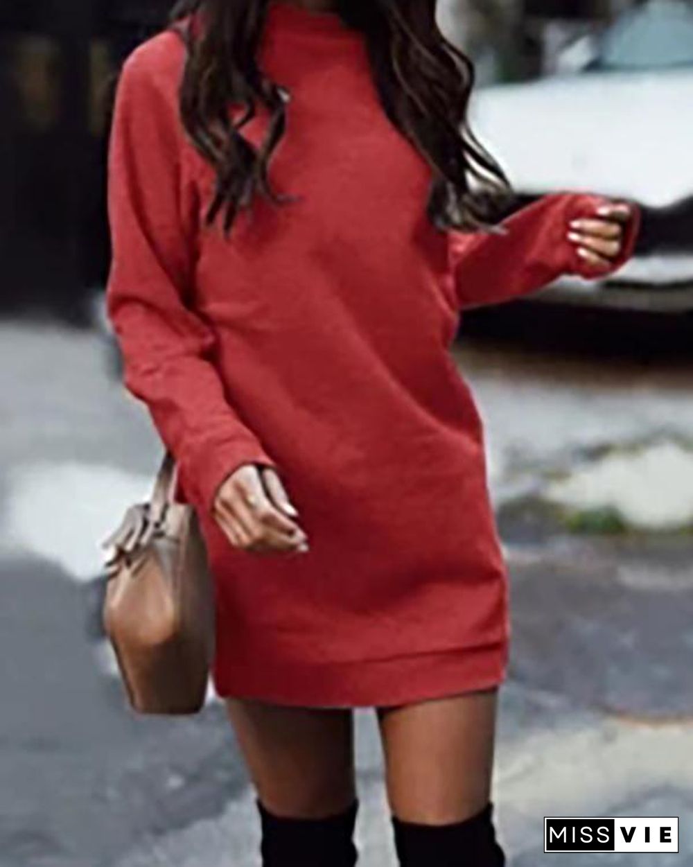 Casual Solid Split Joint Basic O Neck Dresses