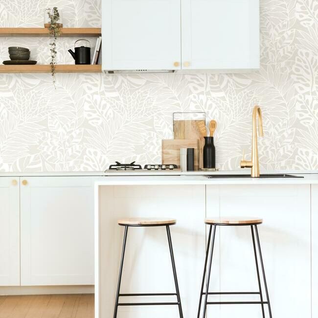 Jungle Leaves Wallpaper in White from the Silhouettes Collection